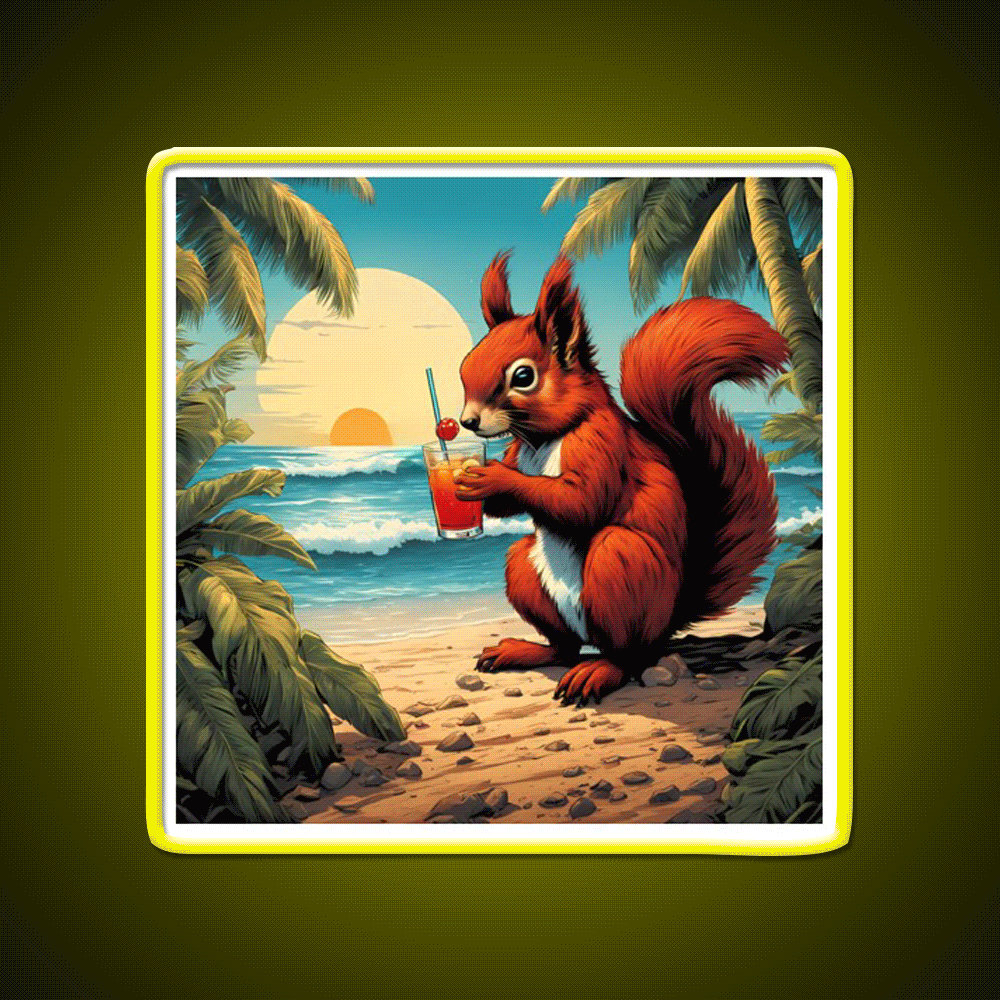 Squirrel On Tropical Beach Drinking Cocktail Bar Decor Led Neon Sign Rgb Color - Custom LED neon sign front view
