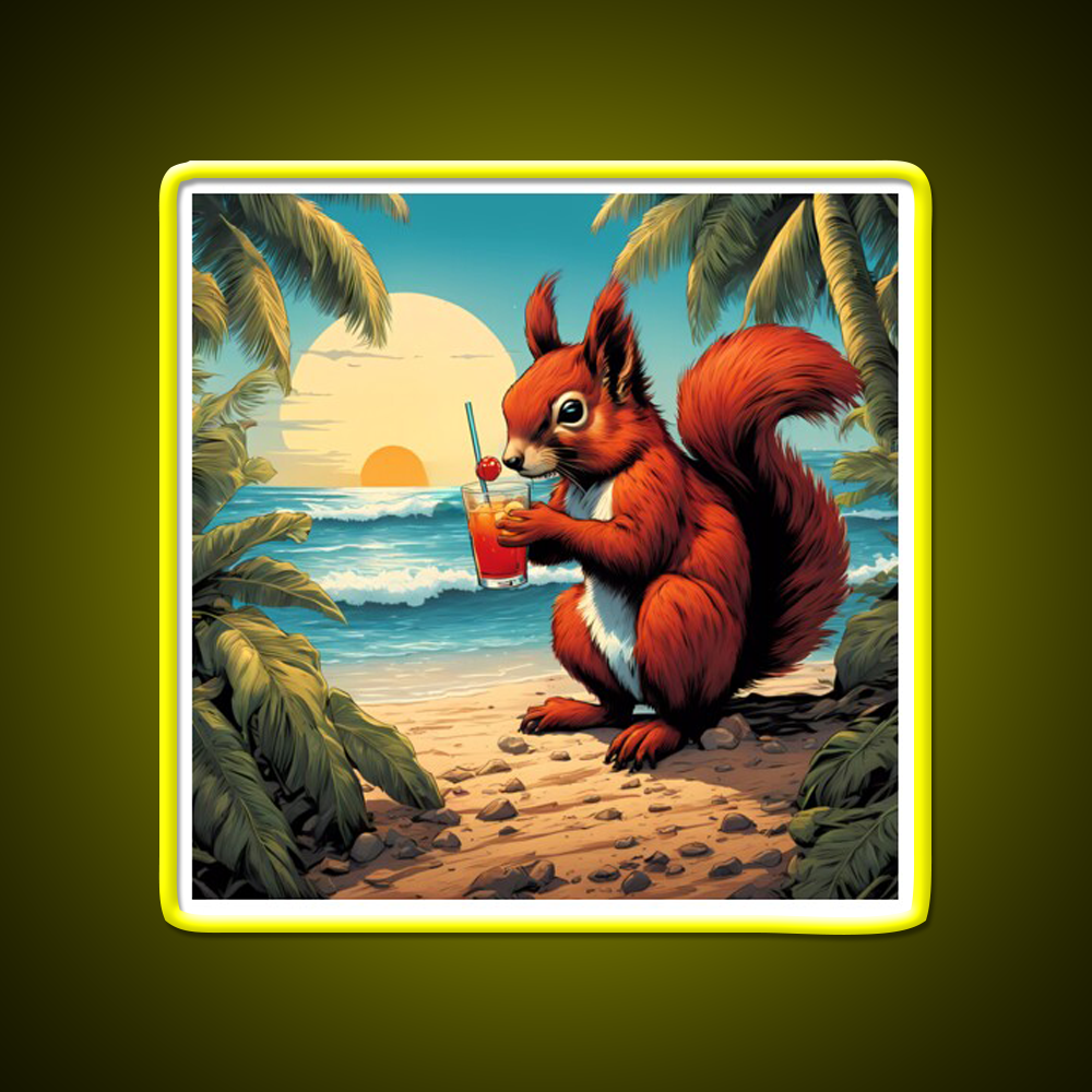 Squirrel On Tropical Beach Drinking Cocktail Bar Decor Led Neon Sign Rgb Color - LED neon sign view 7