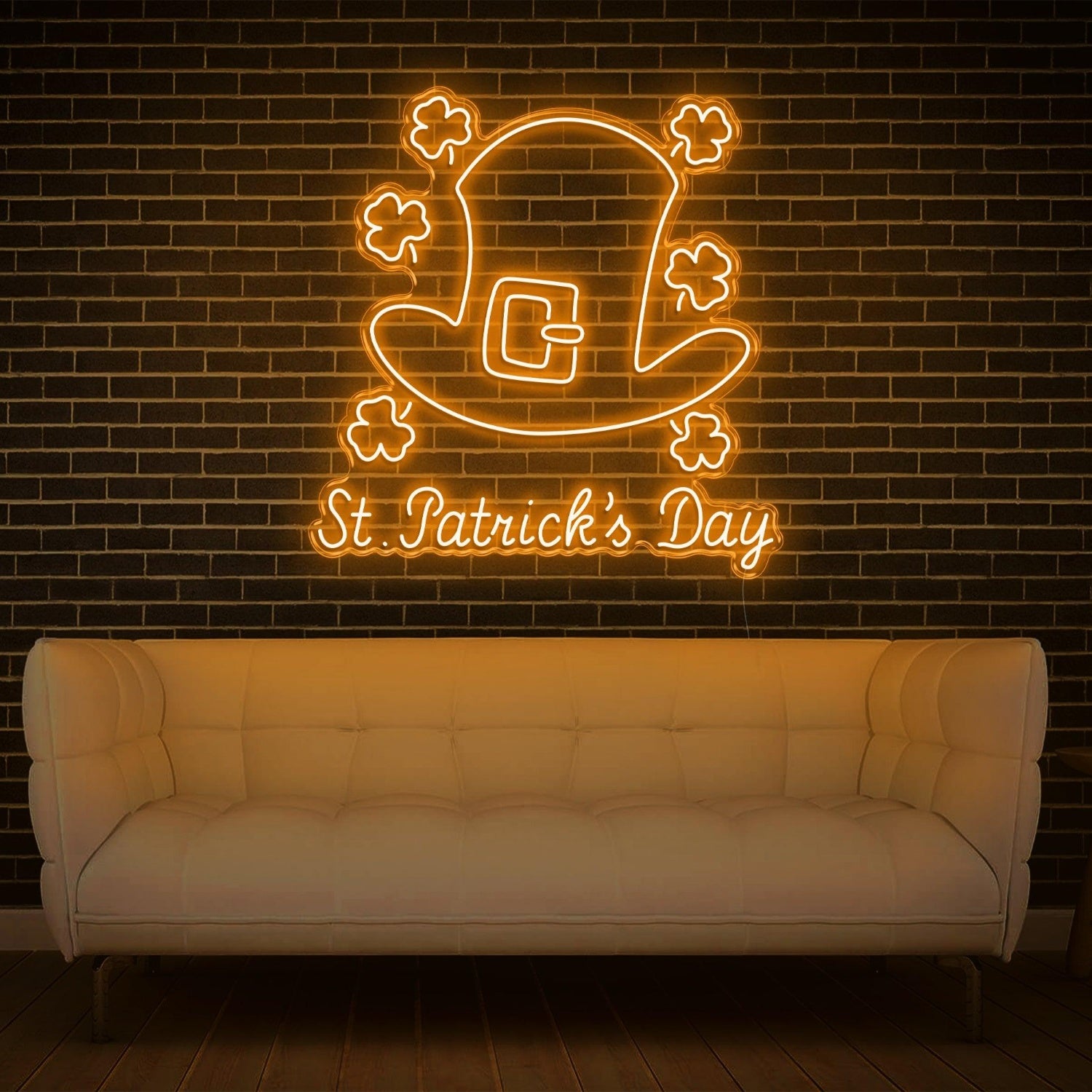 St Patricks Day Clover Hat Orange Led Neon Sign Indoor Decor | Shineneon