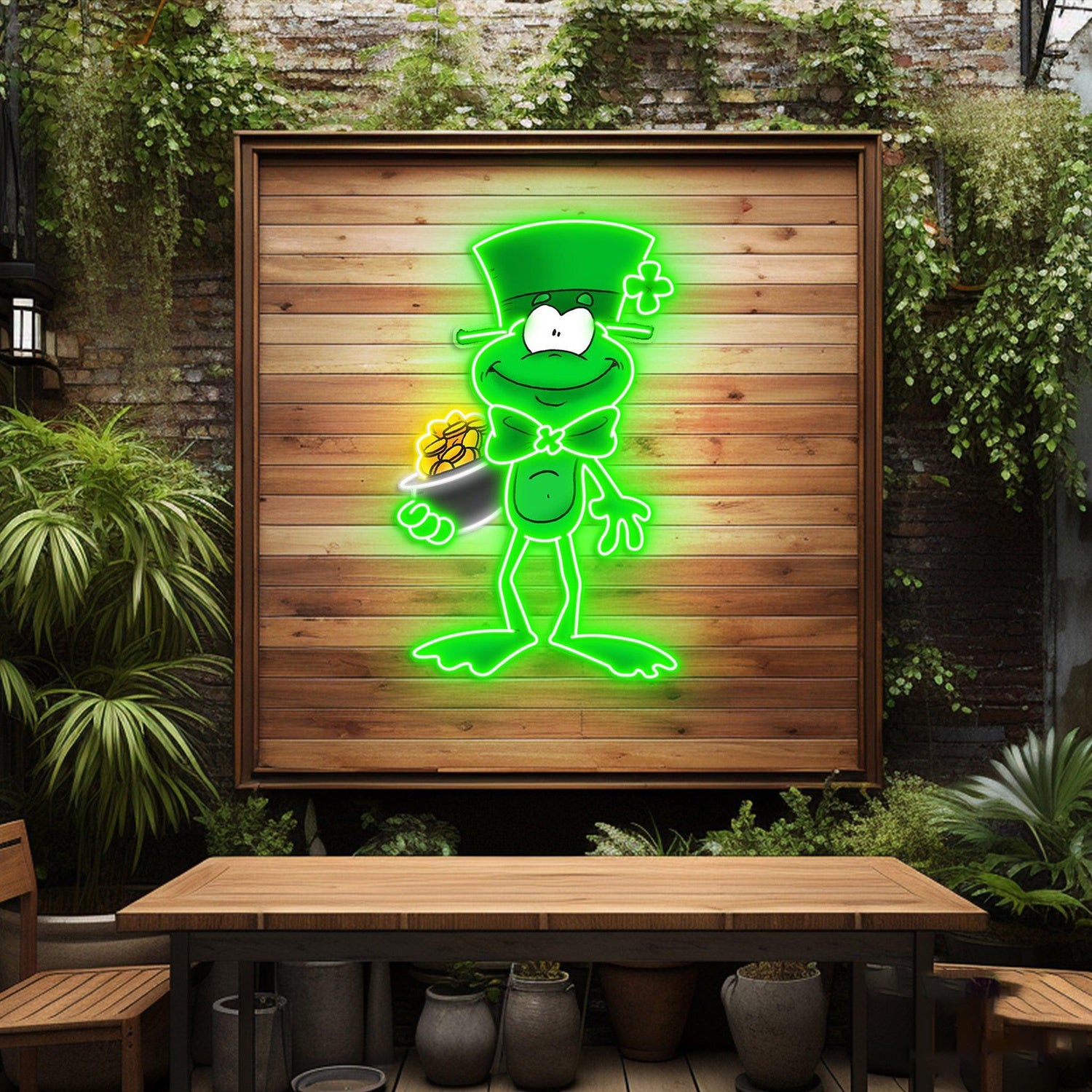 St Patricks Day Leprechaun With Shamrock Gold Coin Uv Printed Led Neon Sign Artwork | Shineneon
