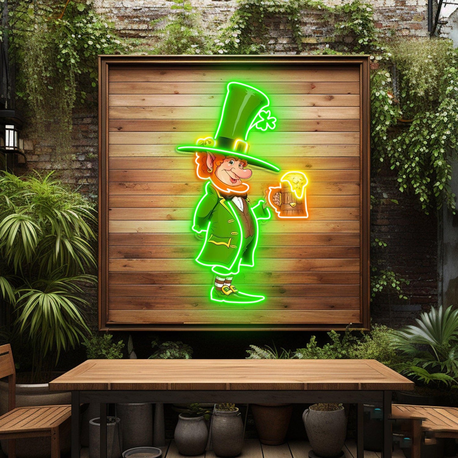 St Patricks Goblin Drinking Beer Uv Printed Led Neon Sign Artwork Irish Pub Indoor Decor | Shineneon