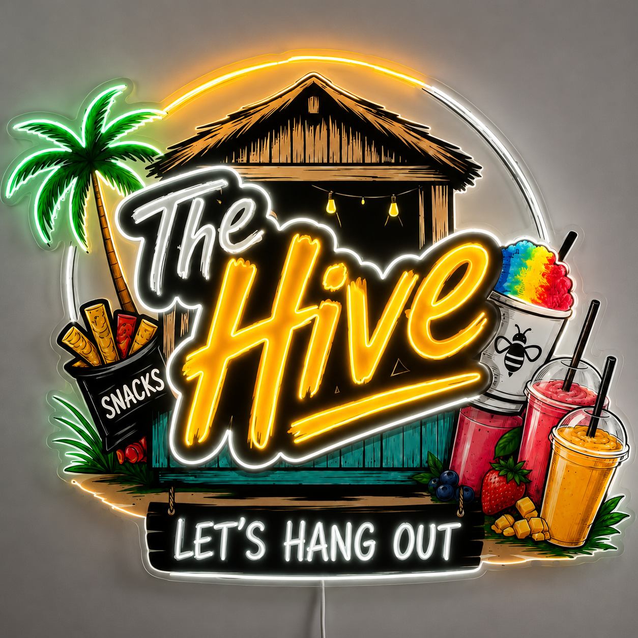 The Hive LET'S HANG OUT SNACKS Custom LED Neon Sign (LED preview)