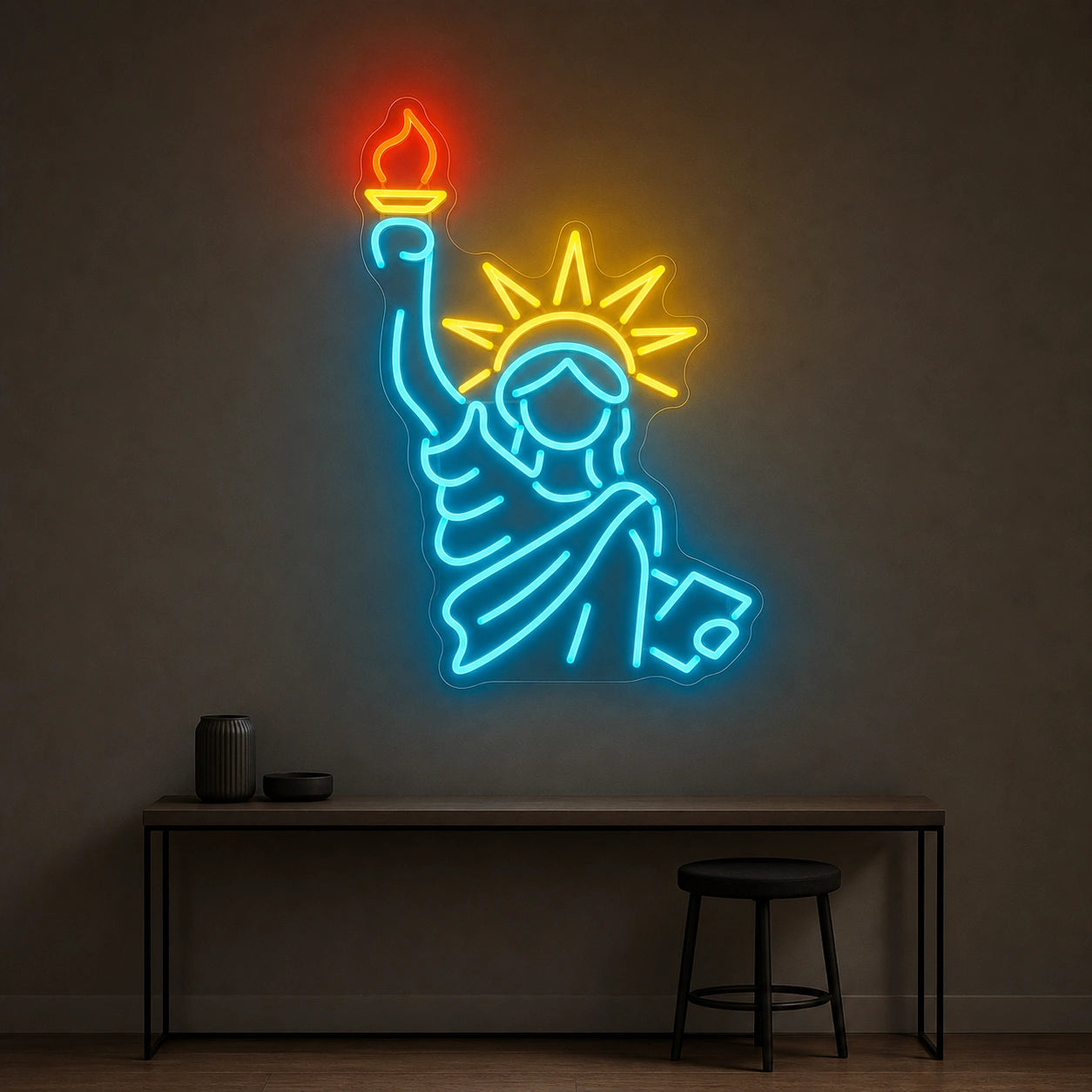 Statue Of Liberty Independence Day LED Neon Sign Garage Man Cave Neon Sign size image