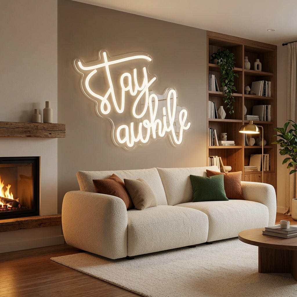Stay Awhile Decor Light LED Neon Sign - 03 Real Lifestyle Scene