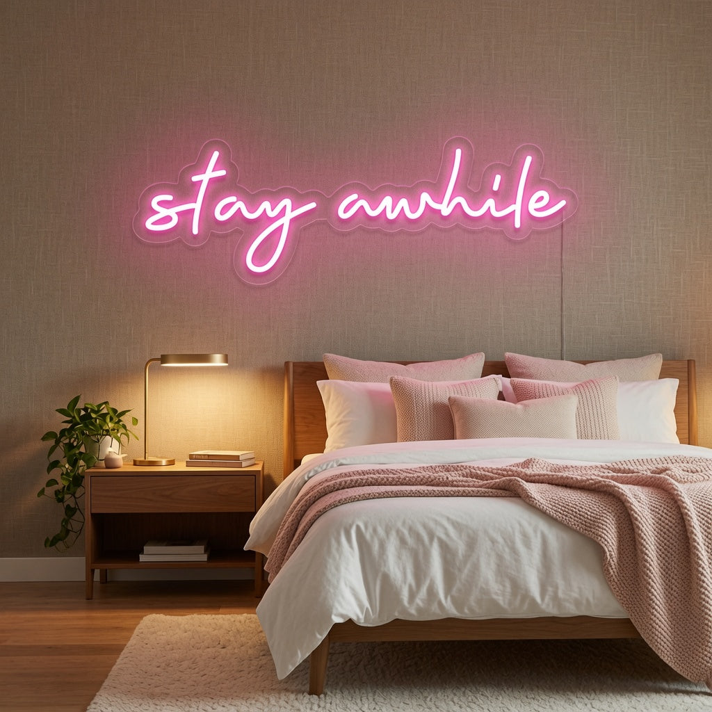 Stay Awhile LED Neon Sign Bedroom Decor - 03 Real Lifestyle Scene