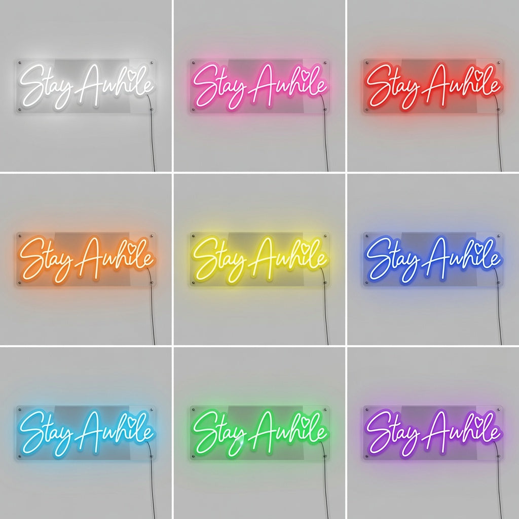 Stay Awhile Minimal Wall Decor LED Neon Sign - 05 Color Grid