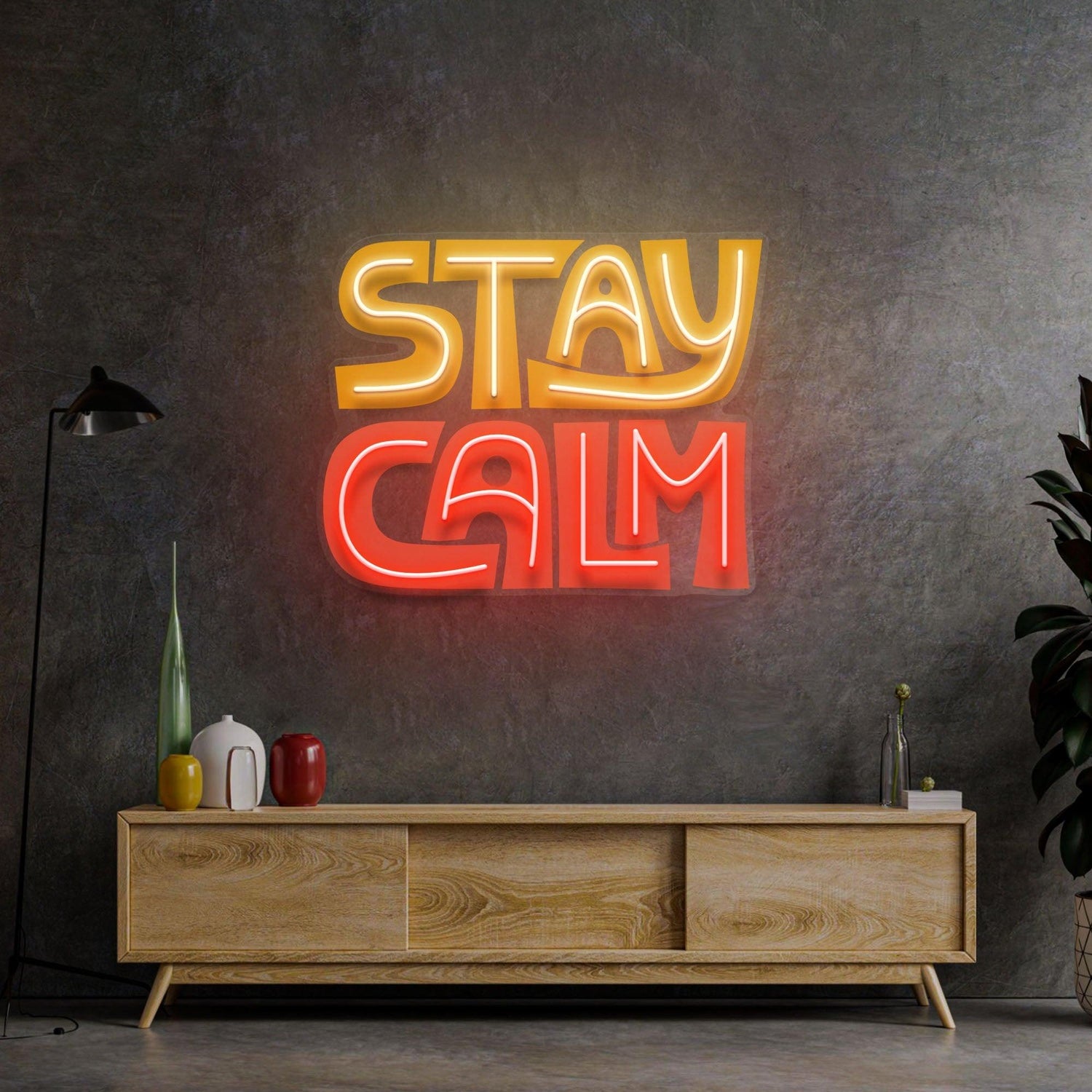 Stay Calm Two-Tone Yellow Red Uv Printed Led Neon Sign For Retro Home Decor | Shineneon
