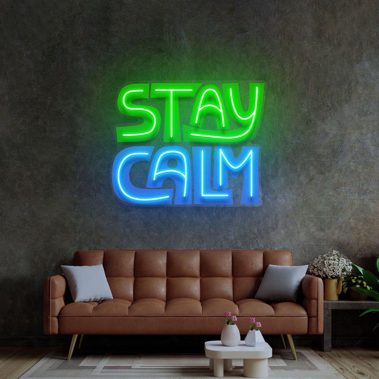 Stay Calm Two-Tone Yellow Red Uv Printed Led Neon Sign For Retro Home Decor | Shineneon