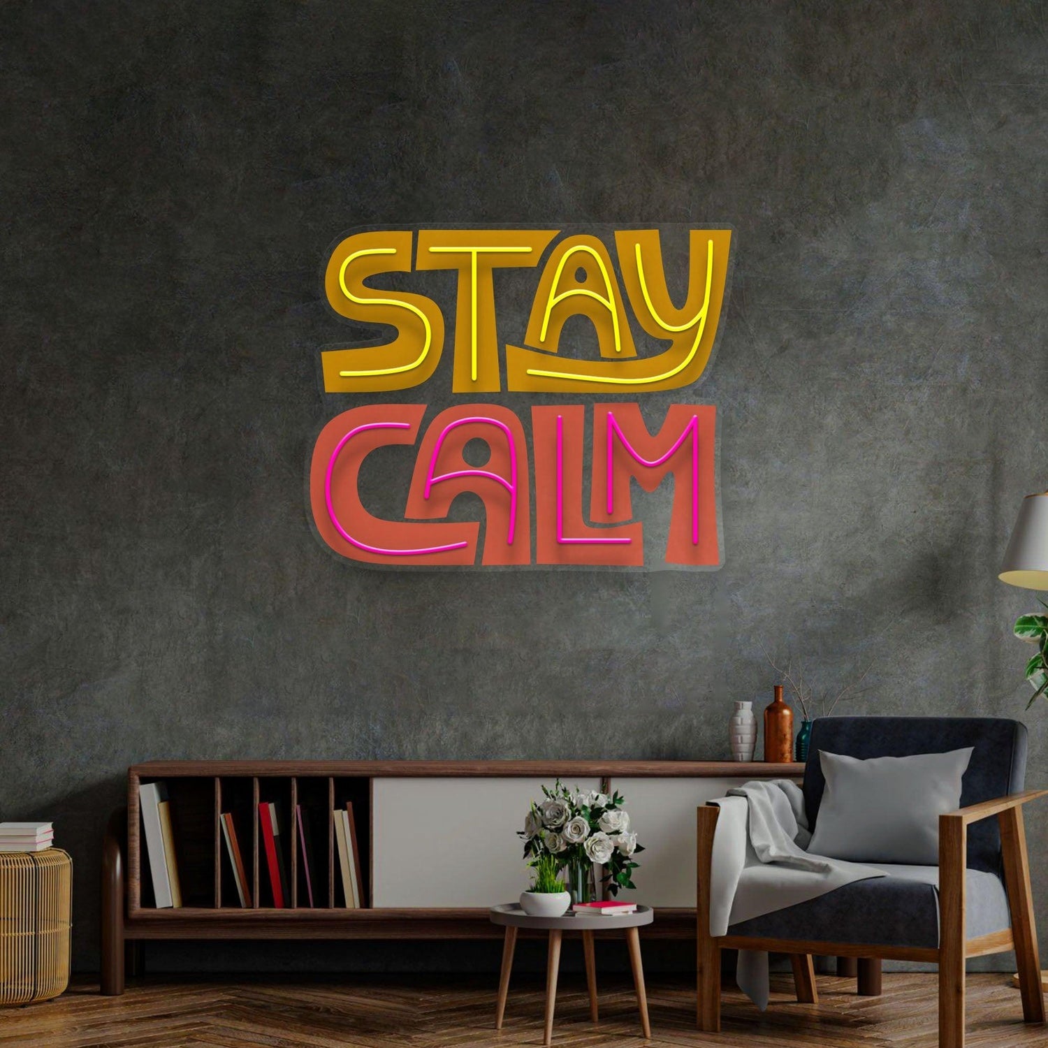 Stay Calm Two-Tone Yellow Red Uv Printed Led Neon Sign For Retro Home Decor | Shineneon