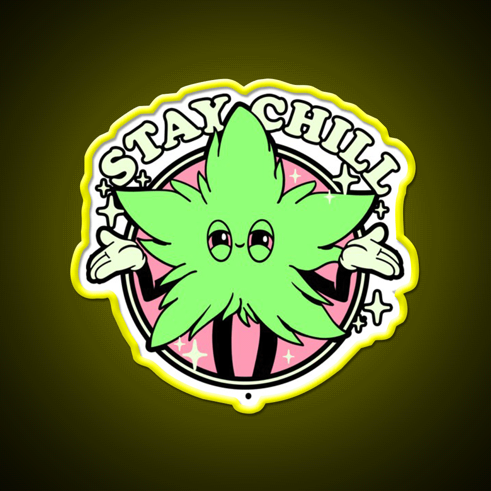 Stay Chill Hemp Inspired Green Leaf Led Neon Sign Rgb Color - Custom LED neon sign front view