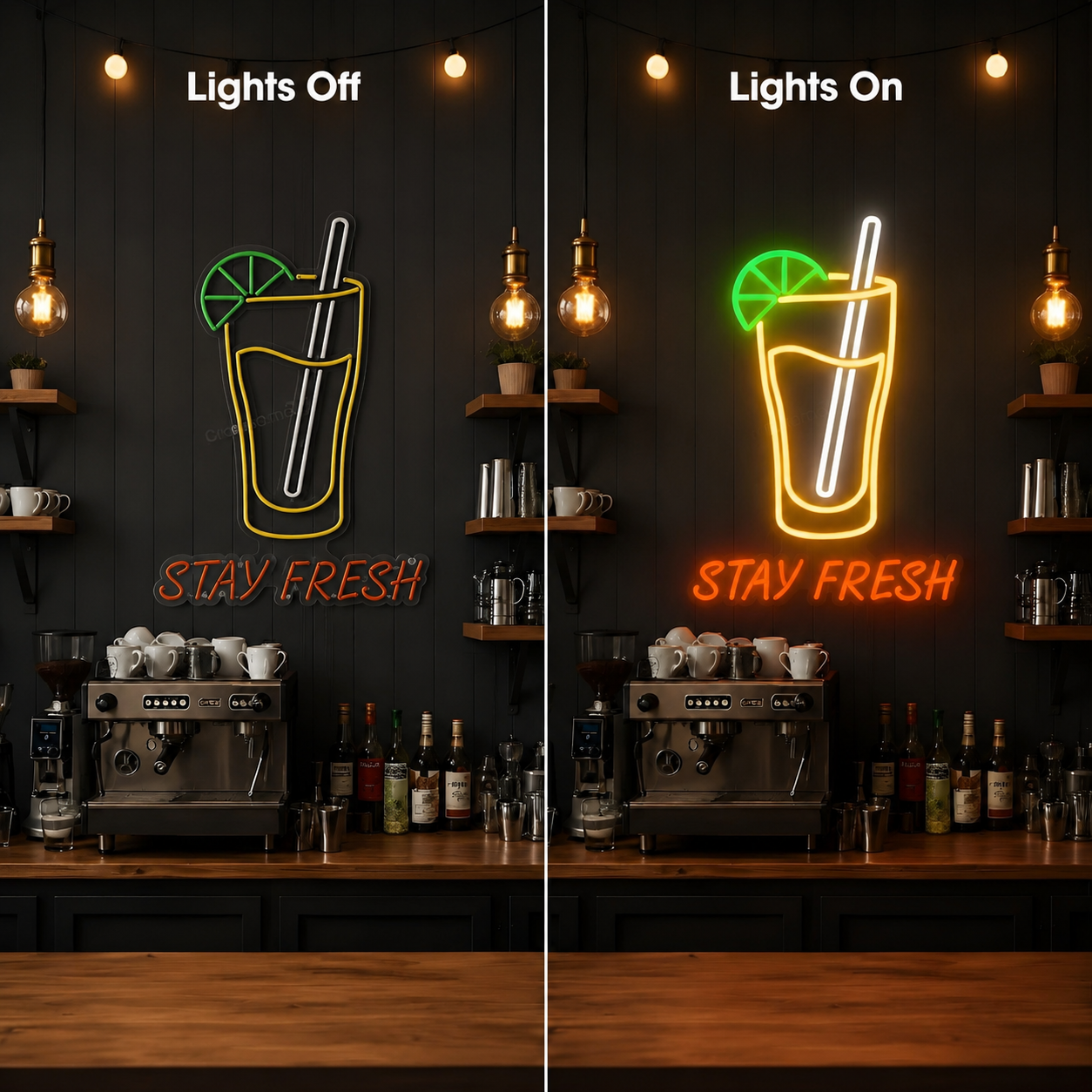 Stay Fresh LED Neon Sign - 06 Day Night Comparison