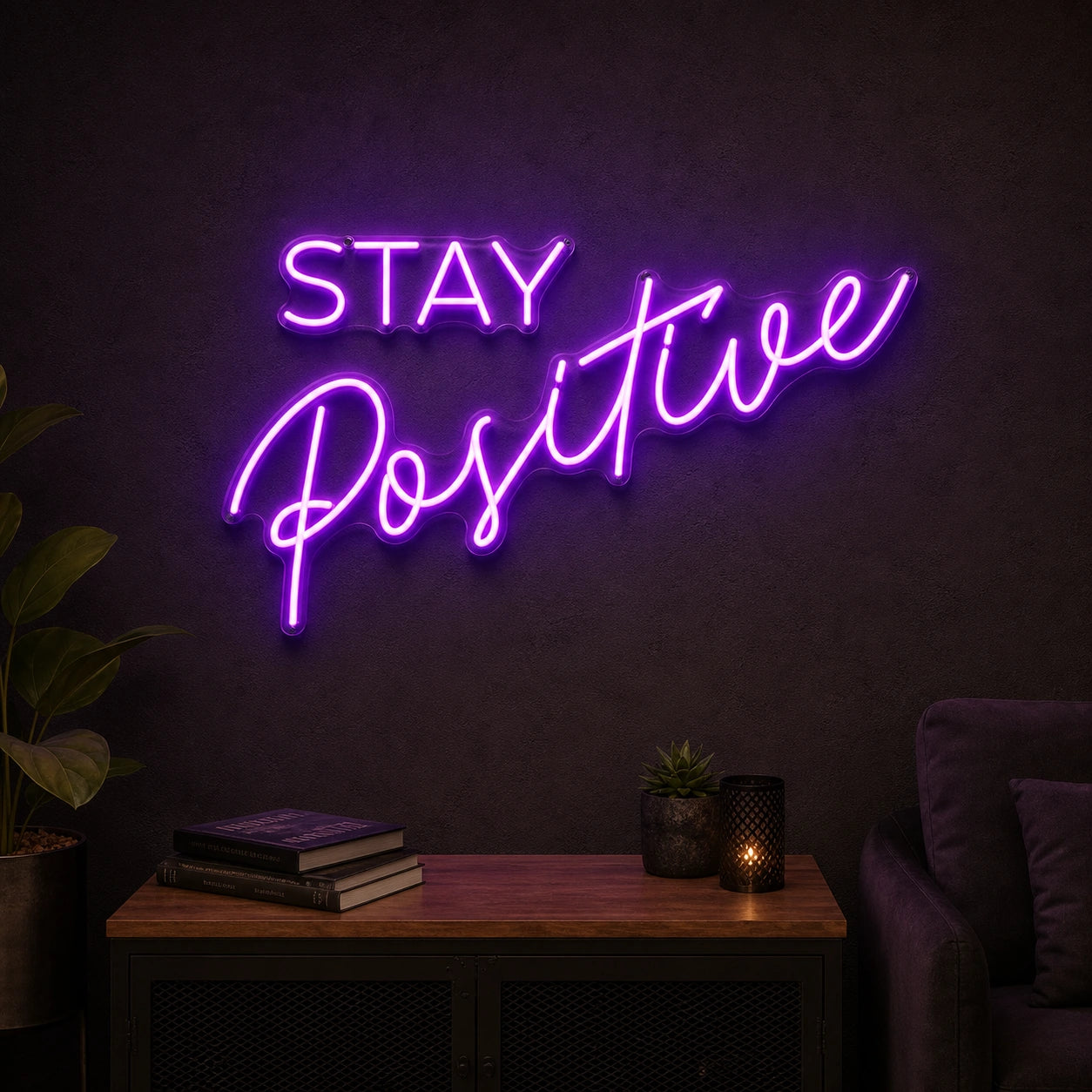 Stay Positive LED Neon Sign Garage Man Cave Neon Sign real lifestyle scene