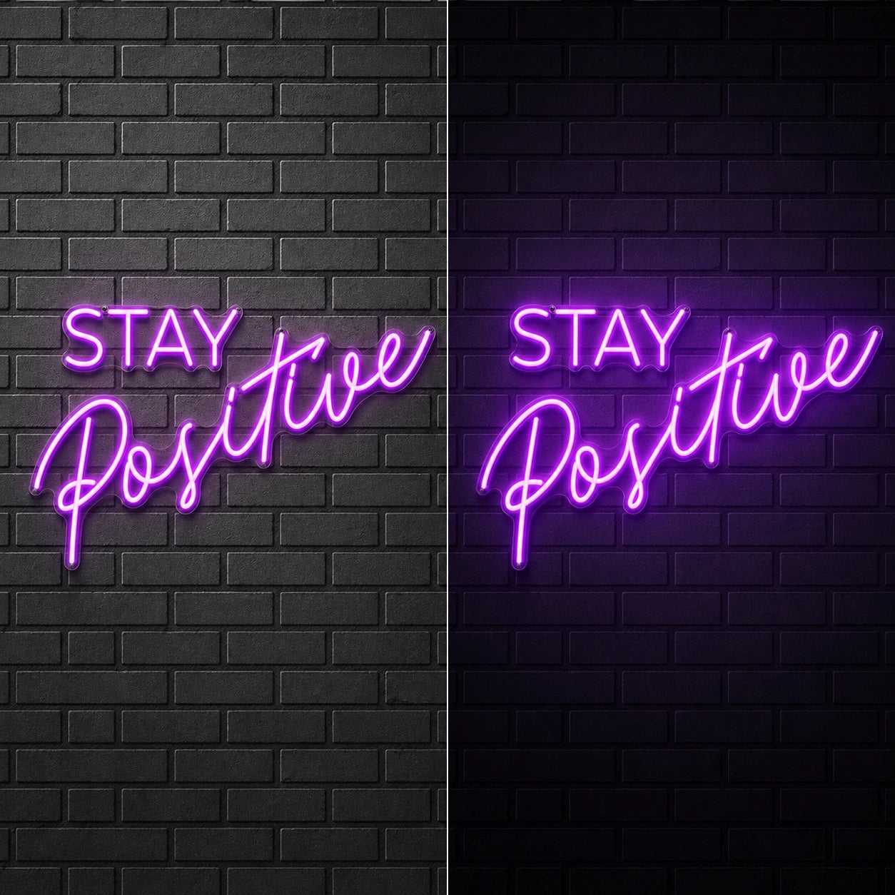 Stay Positive LED Neon Sign Garage Man Cave Neon Sign day and night comparison