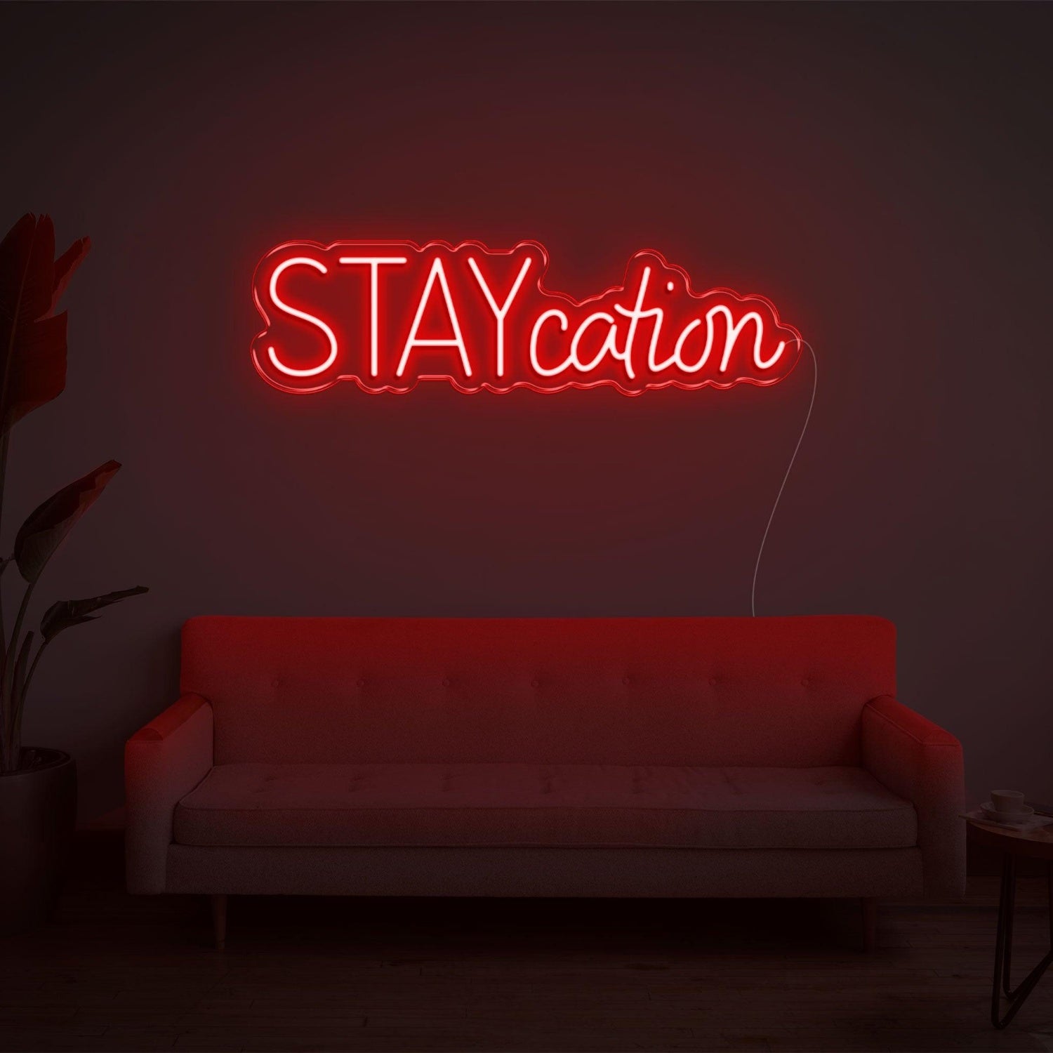 Staycation Warm Yellow Led Neon Sign With Curvy Font For Cozy Living Room Decor | Shineneon