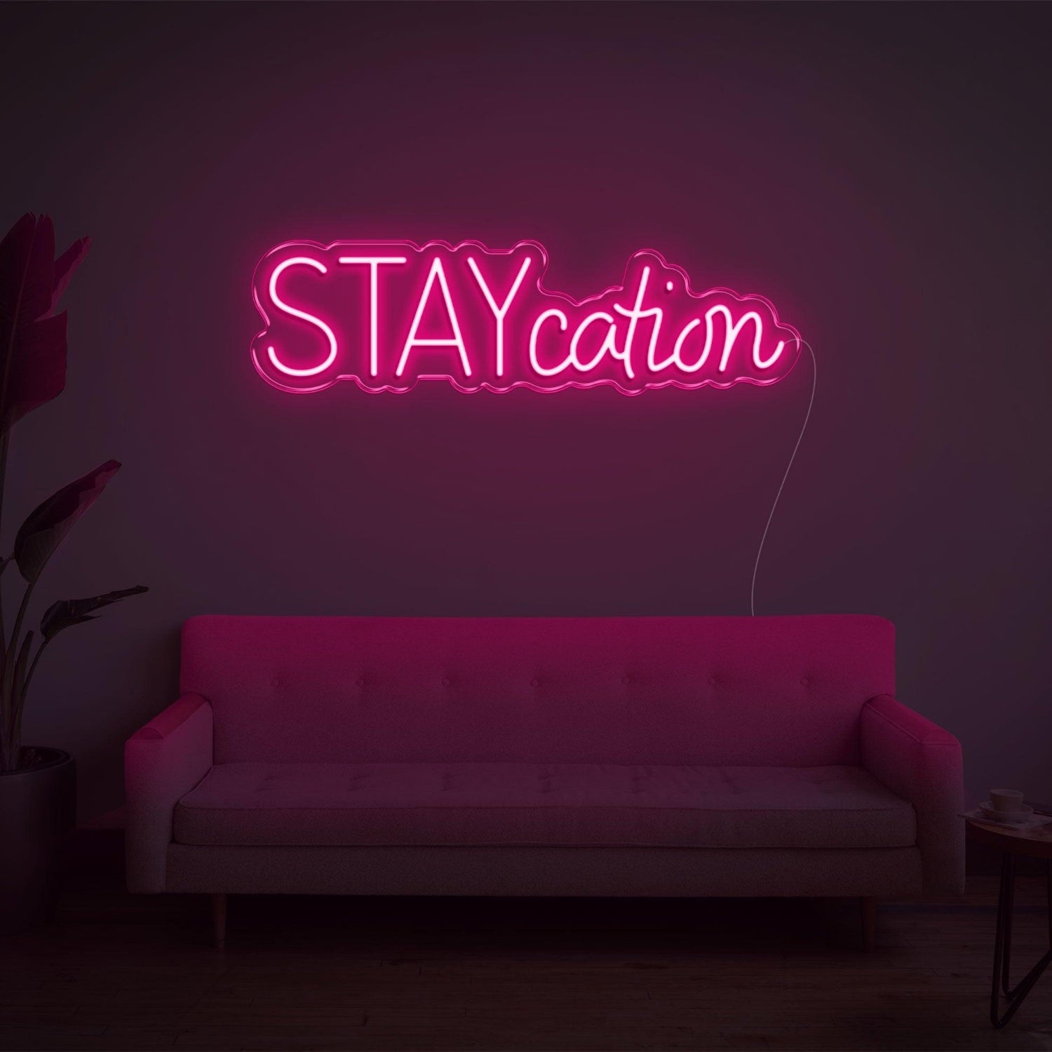 Staycation Warm Yellow Led Neon Sign With Curvy Font For Cozy Living Room Decor | Shineneon