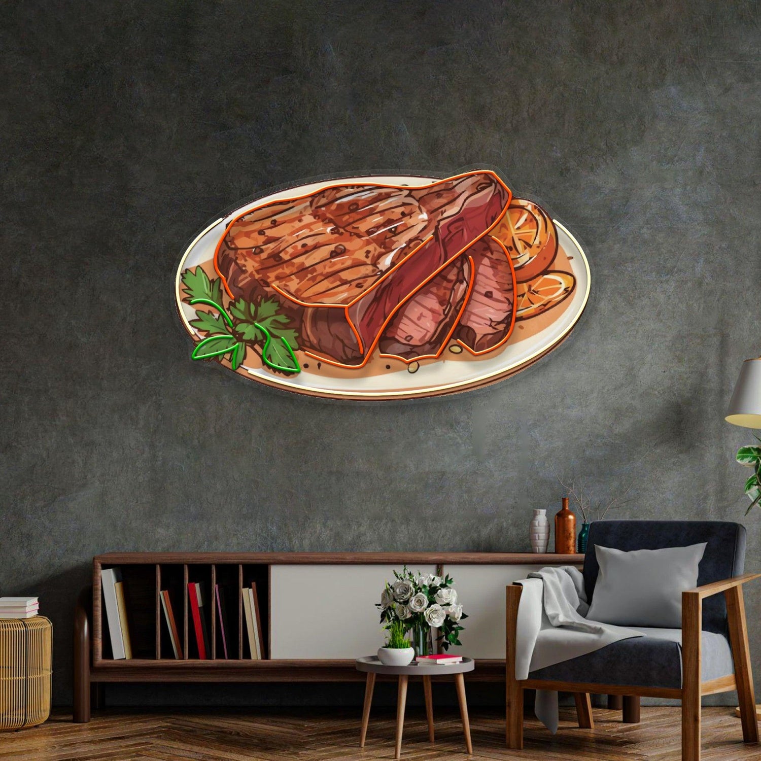 Steak Beef Vibrant Uv Printed Led Neon Sign For Restaurant Bar Wall Decor | Shineneon