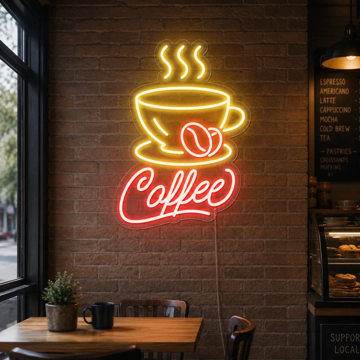 Steaming Coffee Cup Neon Sign LED Neon Sign real lifestyle scene