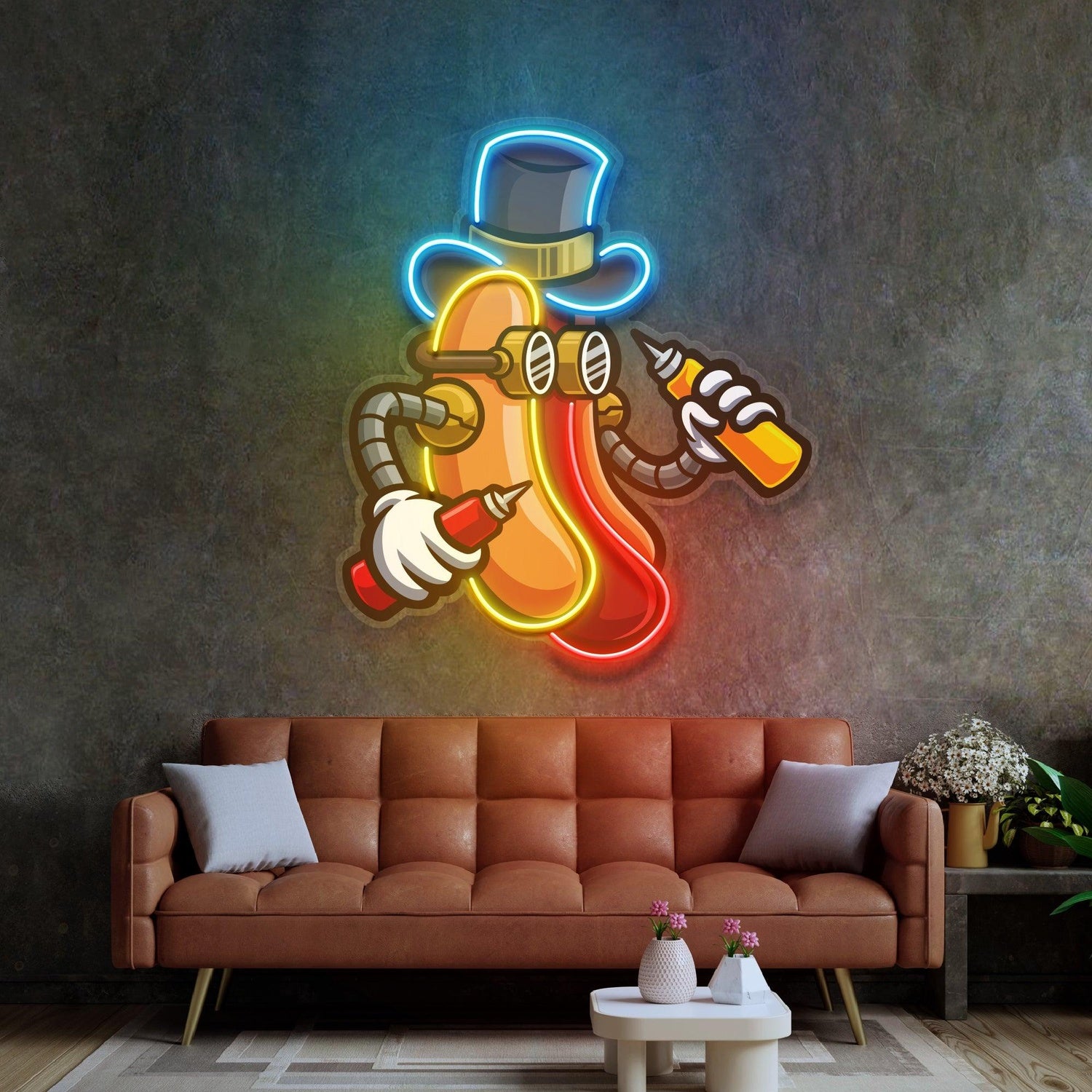 Steampunk Hotdog Mechanical Arm Uv Printed Led Neon Sign For Home Cafe Decor | Shineneon