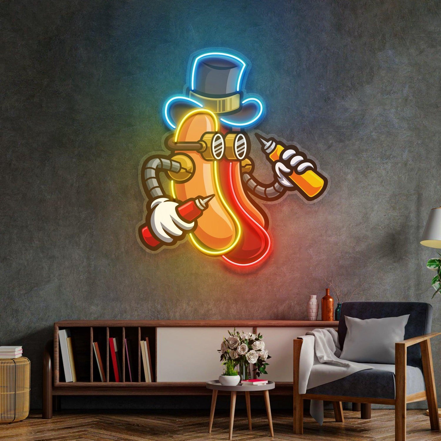 Steampunk Hotdog Mechanical Arm Uv Printed Led Neon Sign For Home Cafe Decor | Shineneon
