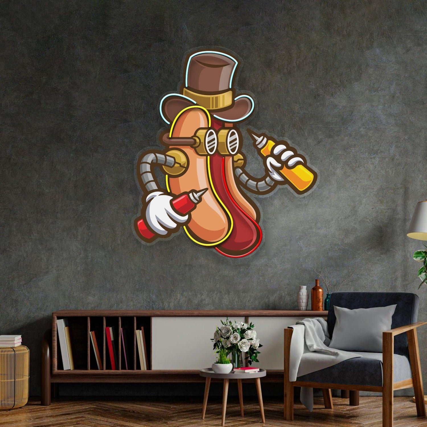 Steampunk Hotdog Mechanical Arm Uv Printed Led Neon Sign For Home Cafe Decor | Shineneon