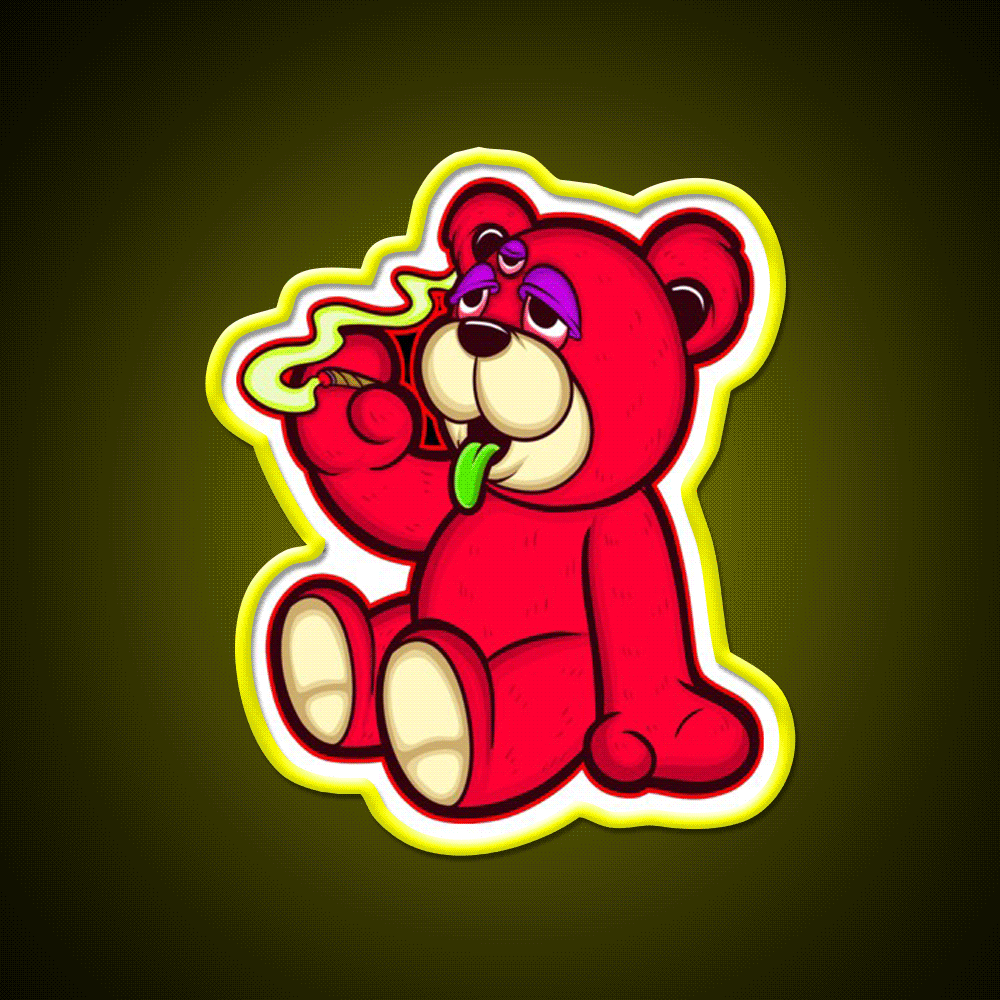 Stoned Bear Character Green Leaf Led Neon Sign 420 Neon Decor Rgb Color - Custom LED neon sign front view