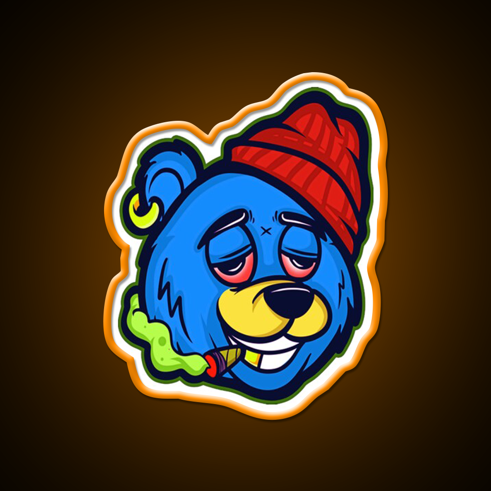 Stoned Bear Character Hemp Inspired Green Leaf Led Neon Sign Rgb Color - LED neon sign view 6