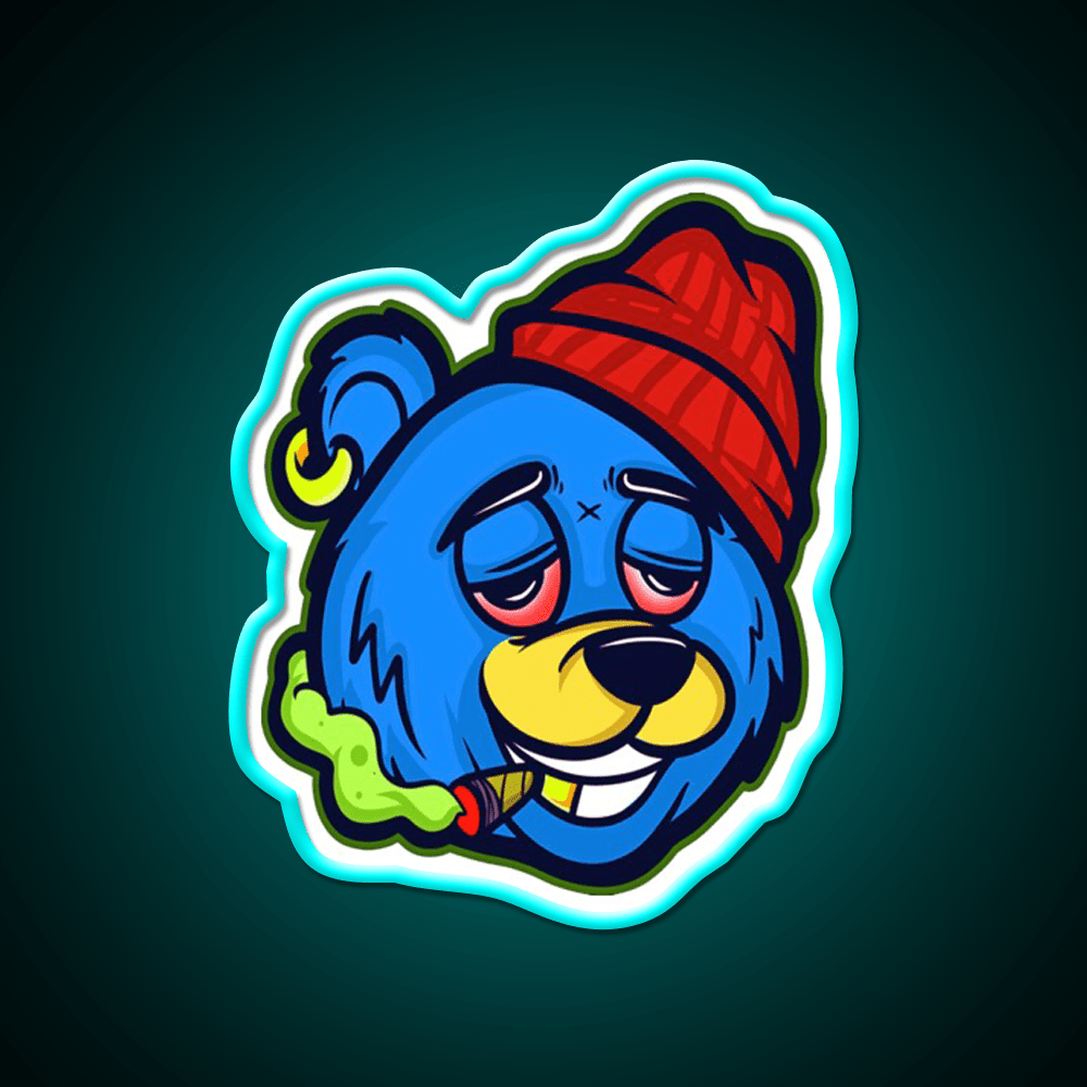 Stoned Bear Character Hemp Inspired Green Leaf Led Neon Sign Rgb Color - Shineneon
