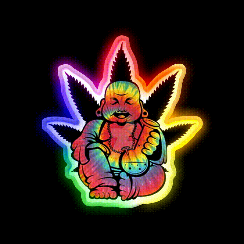 Stoned Buddha Hemp Inspired Green Leaf Led Neon Sign Rgb Color - LED neon sign close-up detail