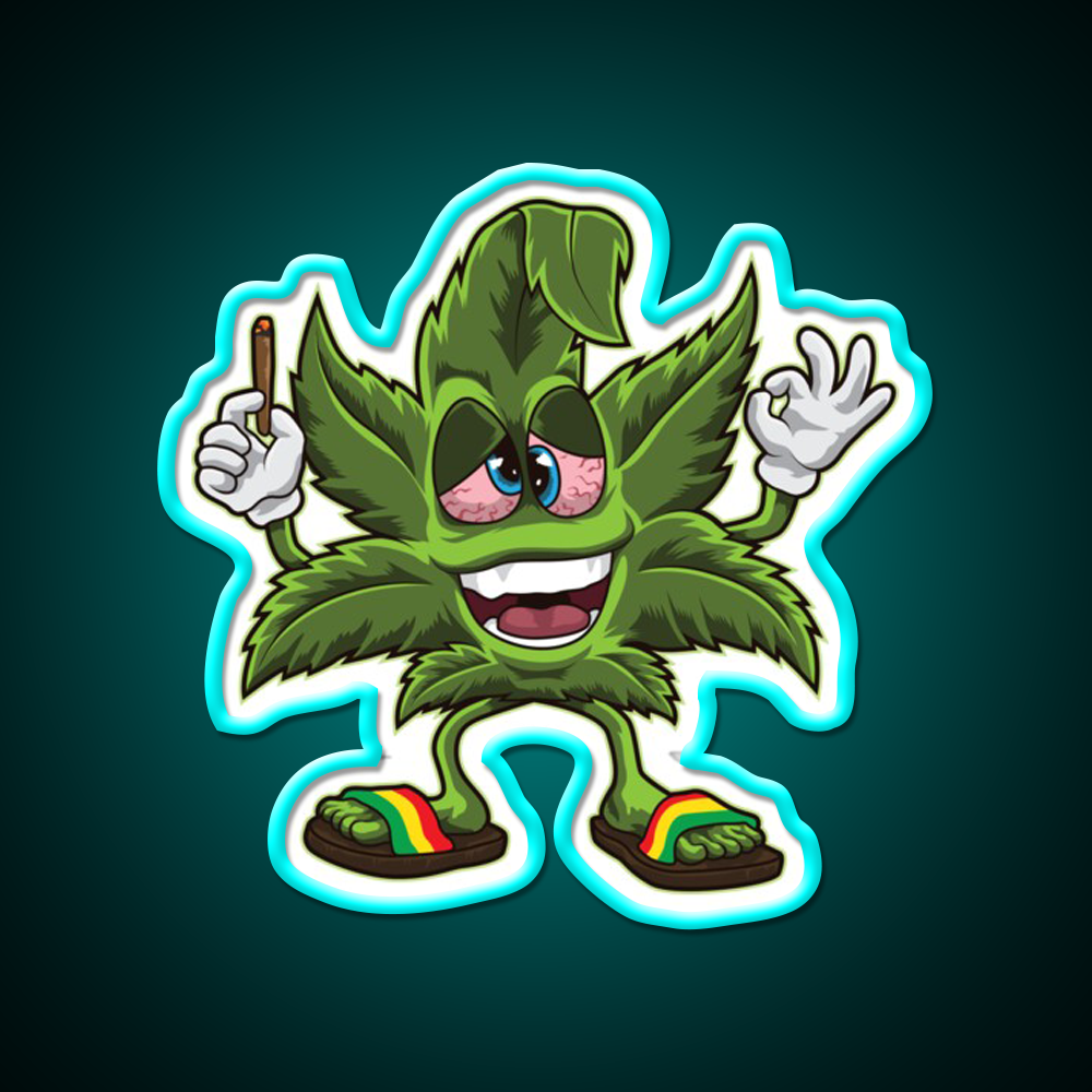 Stoned Leaf Weed Cartoon Hemp Inspired Green Leaf Led Neon Sign Rgb Color - Size and dimension reference