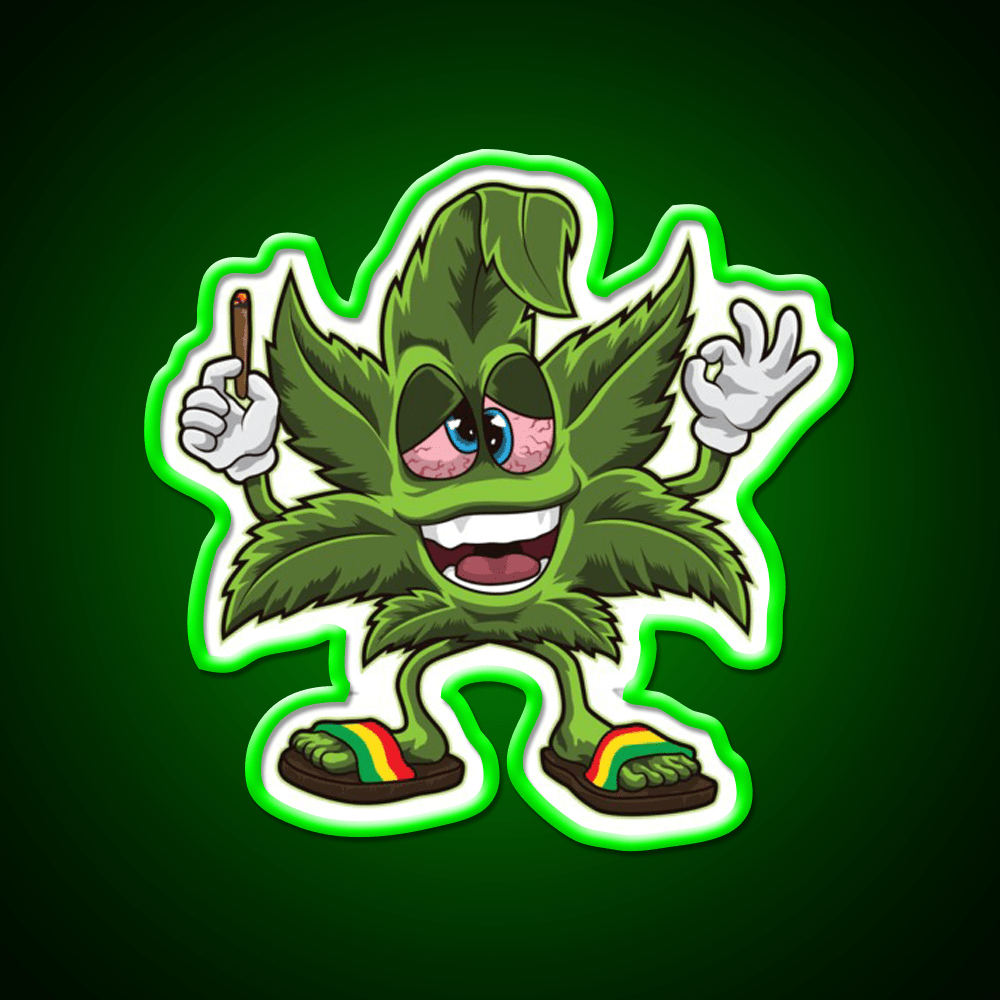 Stoned Leaf Weed Cartoon Hemp Inspired Green Leaf Led Neon Sign Rgb Color - Shineneon