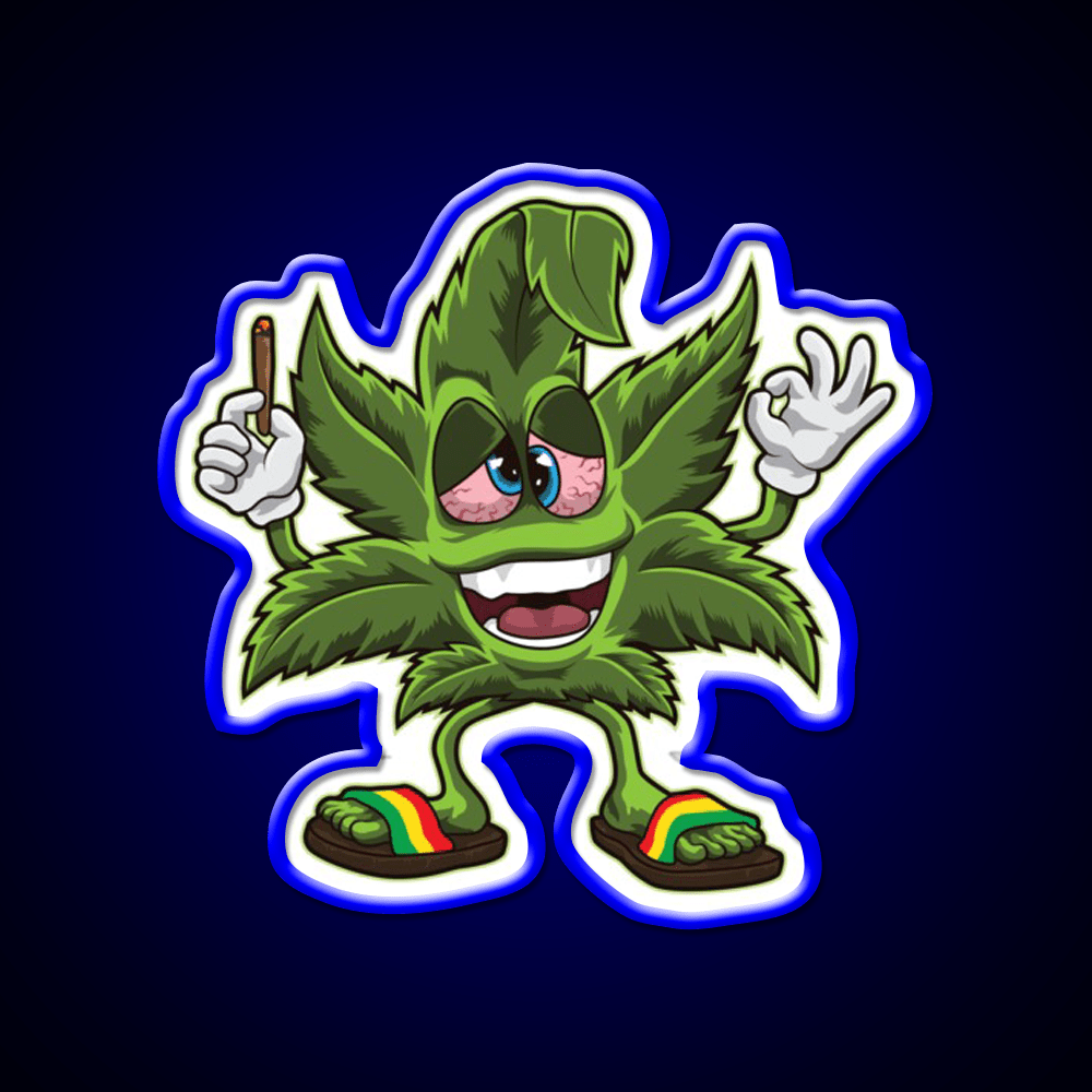 Stoned Leaf Weed Cartoon Hemp Inspired Green Leaf Led Neon Sign Rgb Color - Shineneon