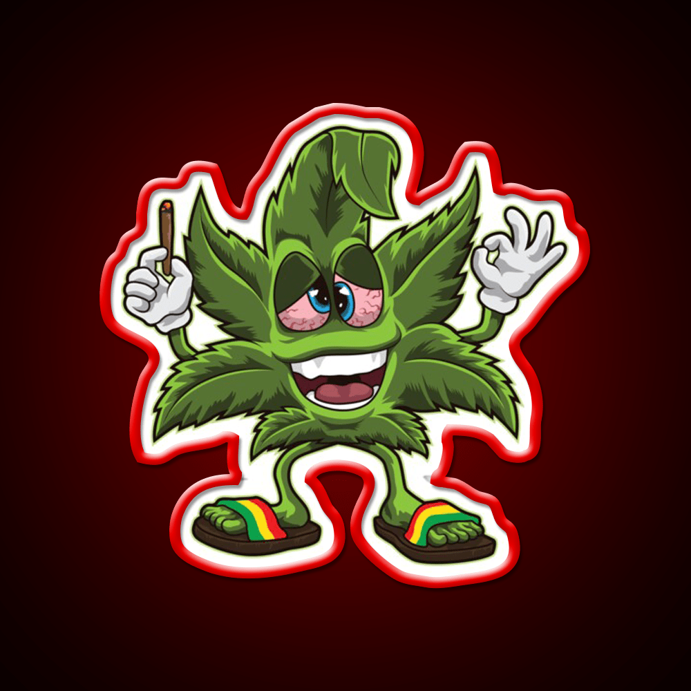 Stoned Leaf Weed Cartoon Hemp Inspired Green Leaf Led Neon Sign Rgb Color - Shineneon