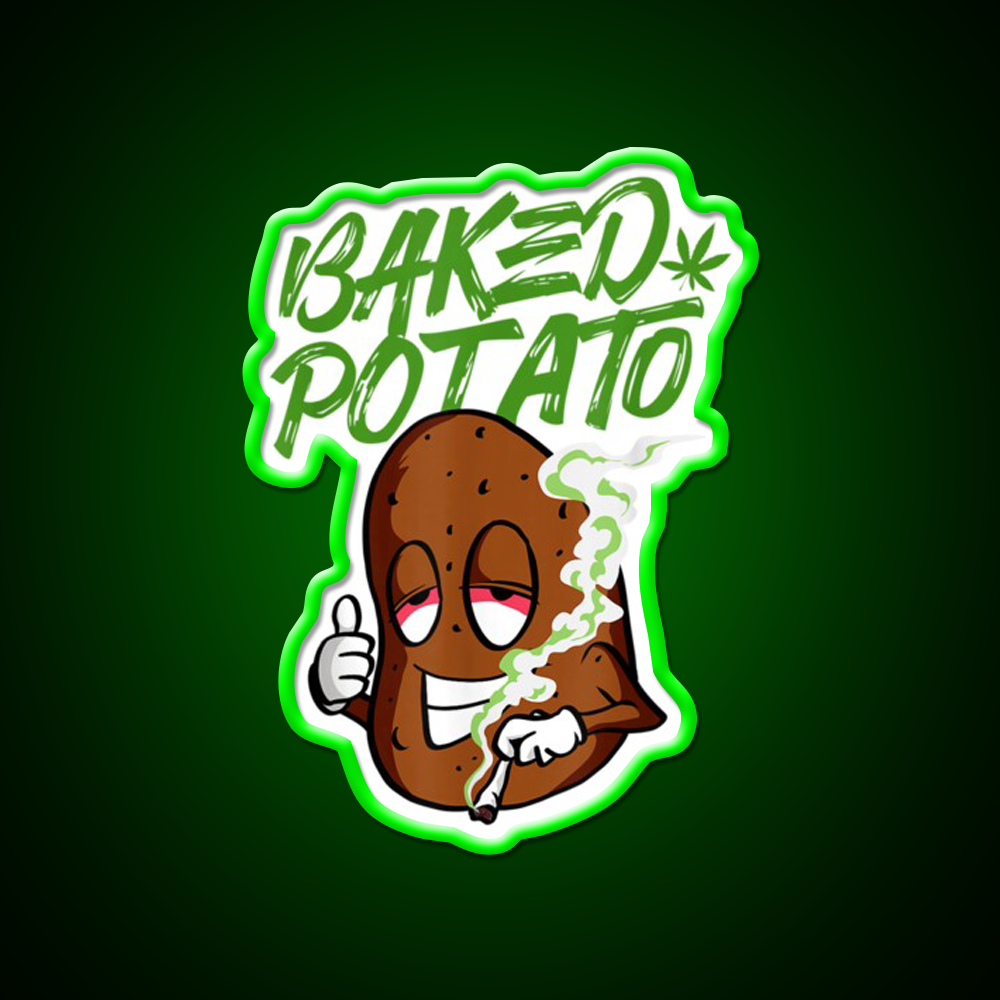 Stoner Baked Potato Hemp Inspired Green Leaf Led Neon Sign Rgb Color