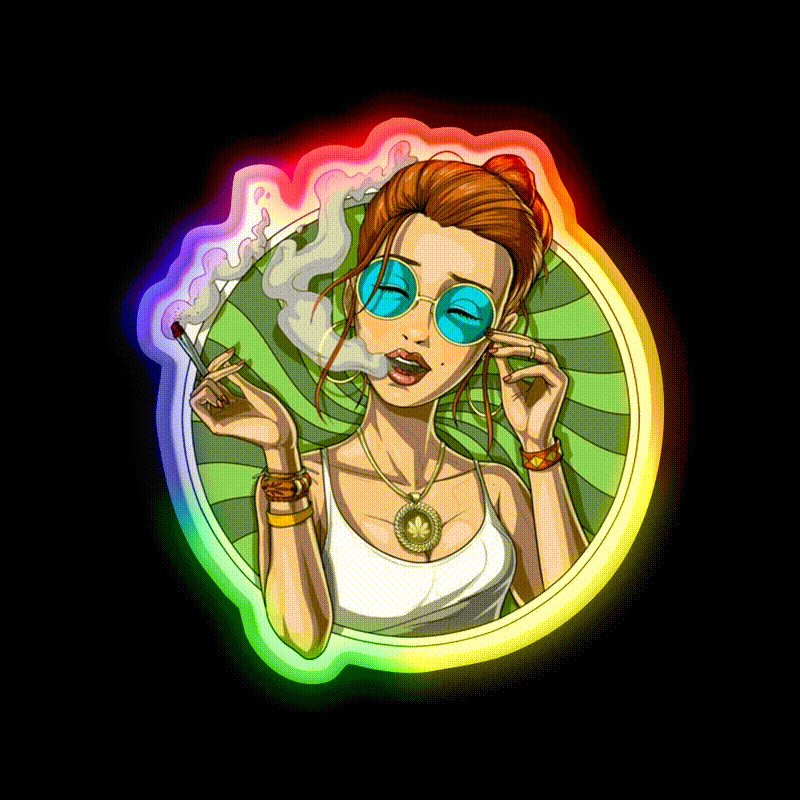 Stoner Girl Weed Hemp Inspired Green Leaf Led Neon Sign Rgb Color - LED neon sign close-up detail