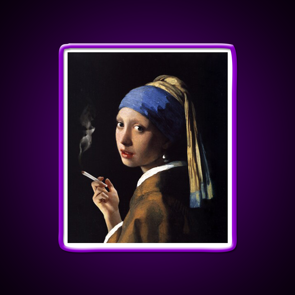 Stoner Girl With A Pearl Earring Hemp Inspired Green Leaf Led Neon Sign Rgb Color - LED neon sign view 9