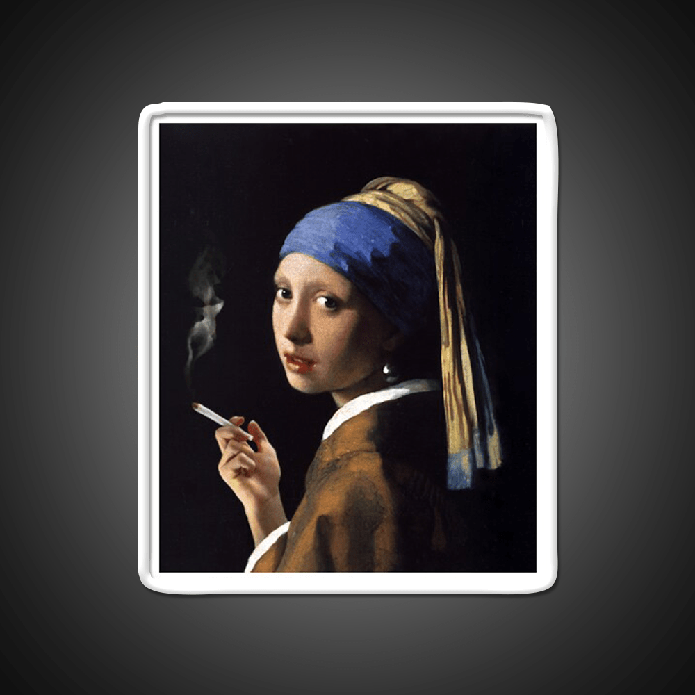 Stoner Girl With A Pearl Earring Hemp Inspired Green Leaf Led Neon Sign Rgb Color - Shineneon