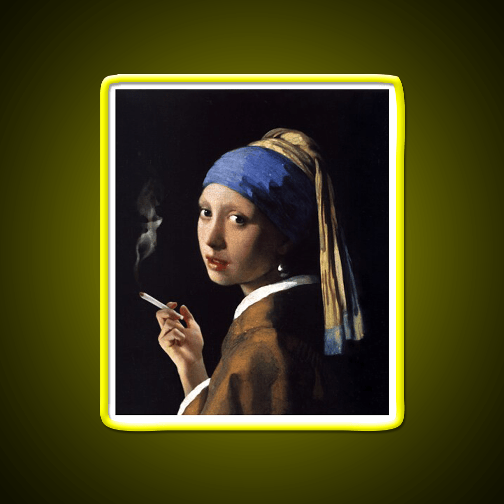 Stoner Girl With A Pearl Earring Hemp Inspired Green Leaf Led Neon Sign Rgb Color - Shineneon