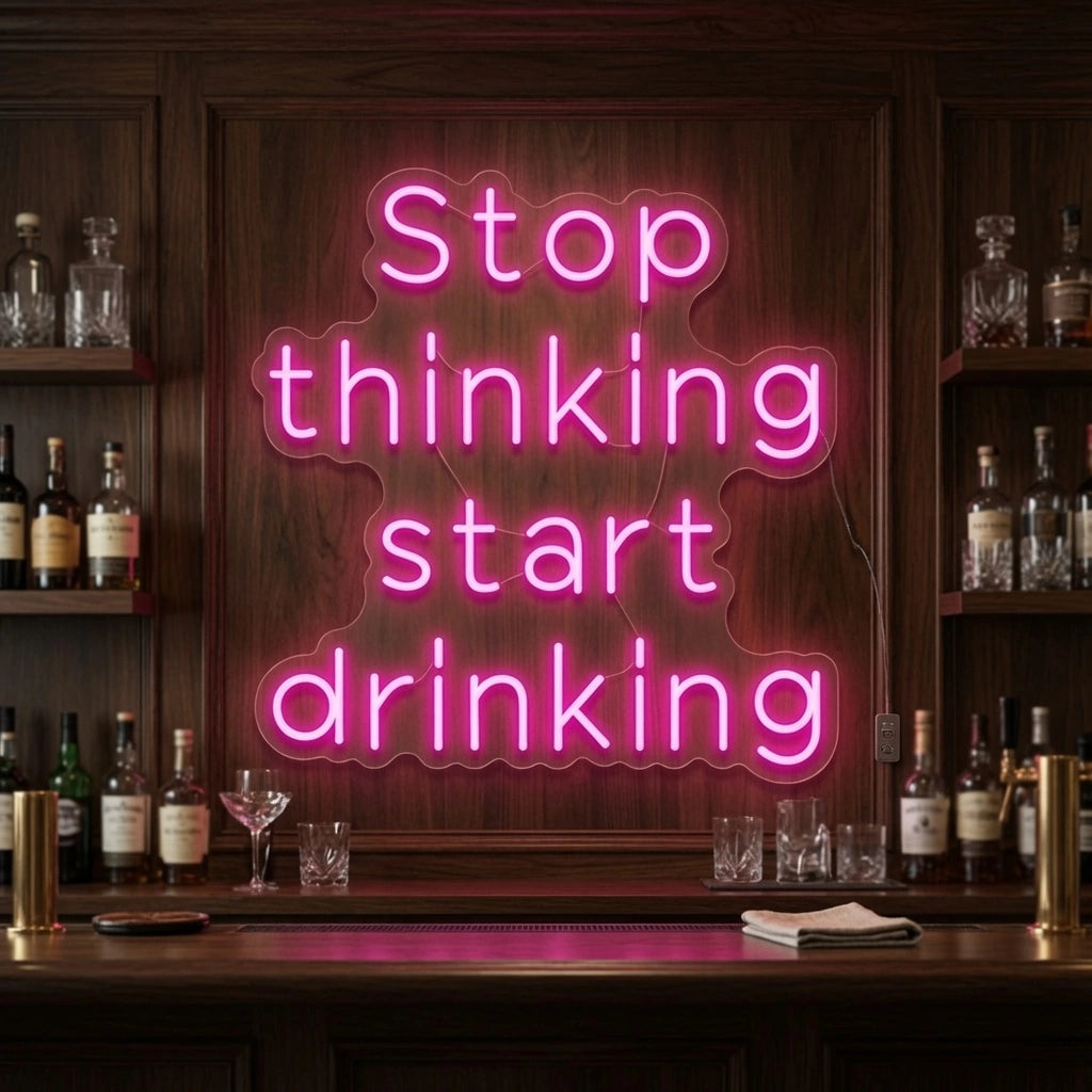 Stop Thinking Start Drinking LED Neon Sign Home Wall Art - 03 Real Lifestyle Scene