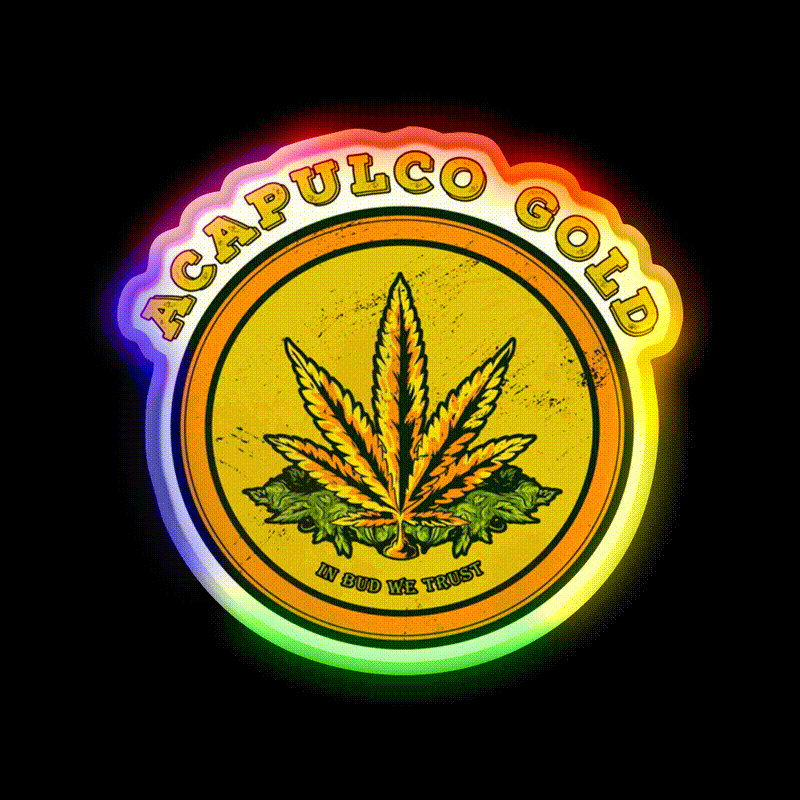 Strains Acapulco Gold Hemp Inspired Green Leaf Led Neon Sign Rgb Color - LED neon sign close-up detail