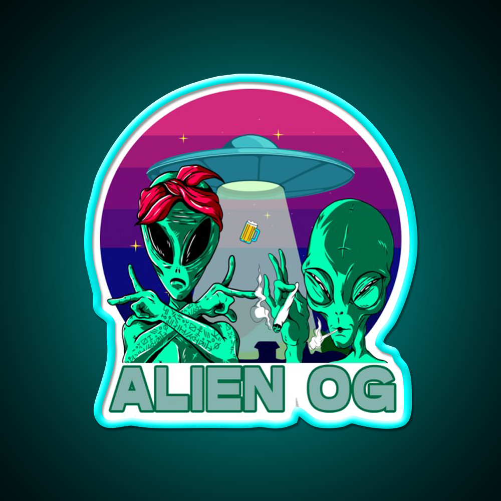 Strains Alien Og Hemp Inspired Green Leaf Led Neon Sign Rgb Color - Size and dimension reference