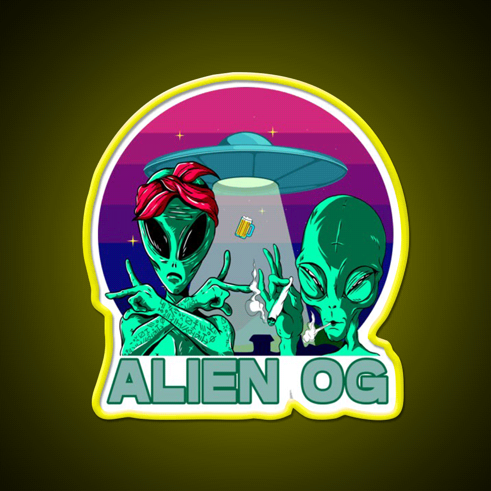 Strains Alien Og Hemp Inspired Green Leaf Led Neon Sign Rgb Color - Custom LED neon sign front view