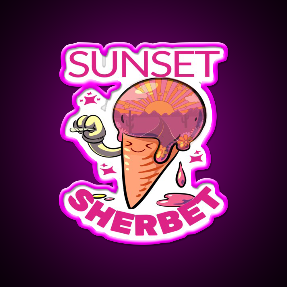 Strains Sunset Sherbet Kawaii Hemp Inspired Green Leaf Led Neon Sign Rgb Color - Neon sign mounted on wall in room
