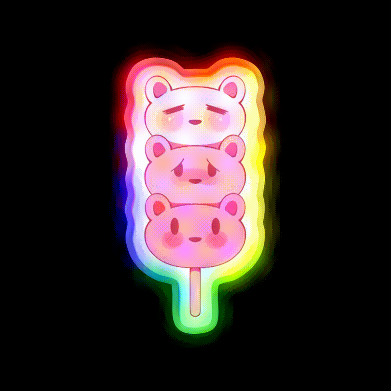 Strawbeary Dango Snack Food Led Neon Sign Rgb Color - LED neon sign close-up detail
