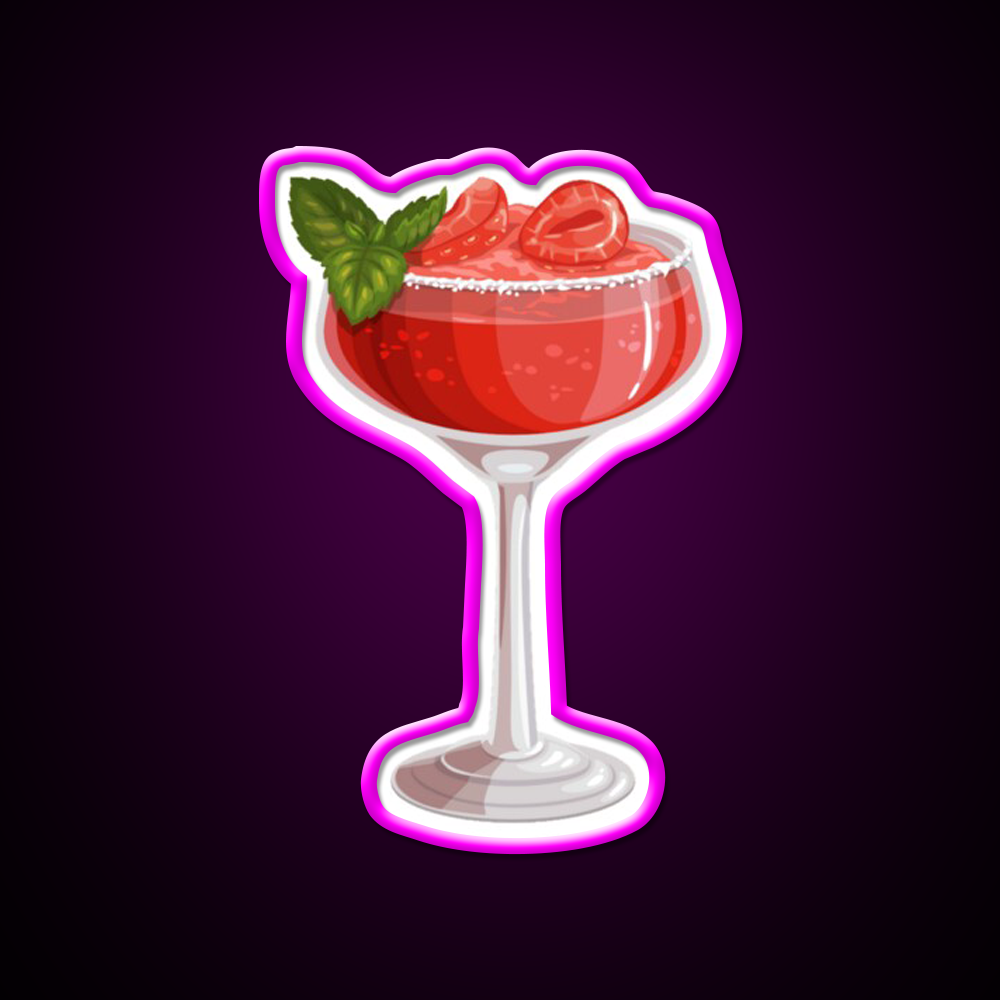 Strawberry Daiquiri Cocktail Bar Decor Led Neon Sign Home Bar Decor Rgb Color - Neon sign mounted on wall in room