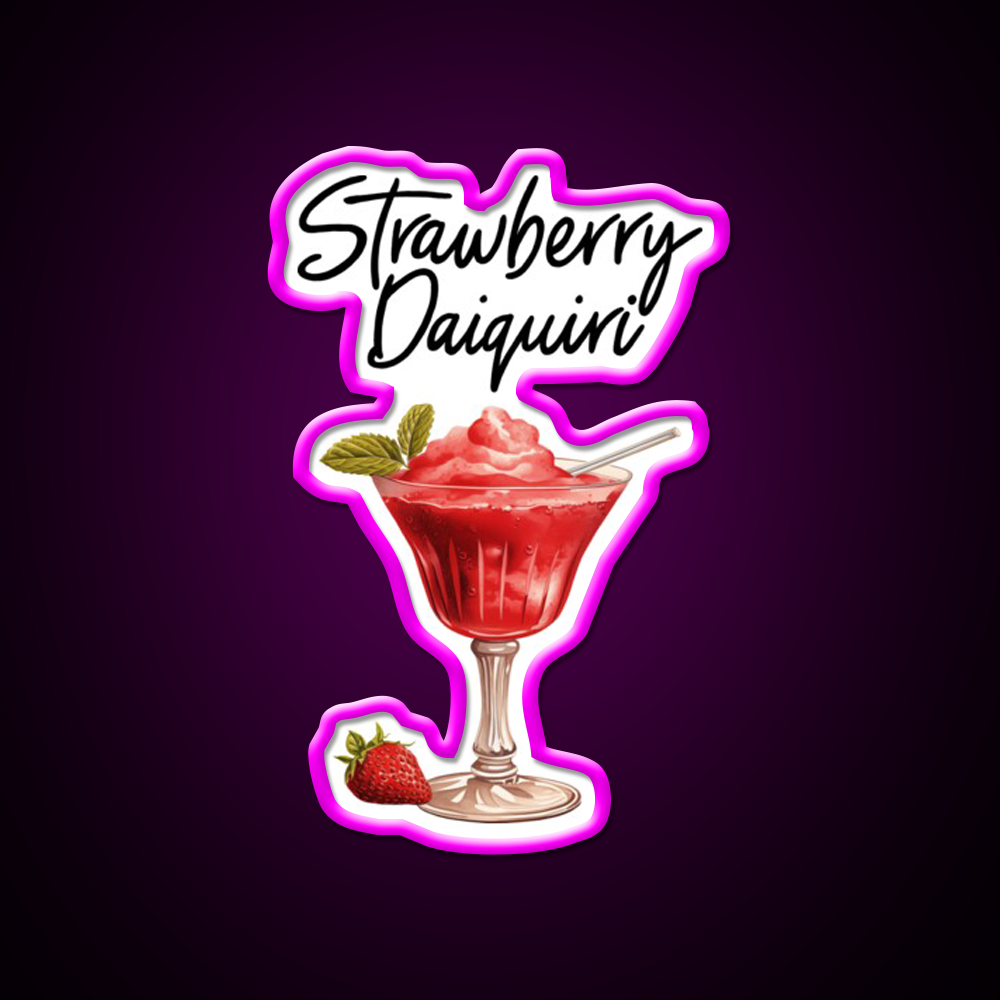 Strawberry Daiquiri Cocktail Bar Decor Led Neon Sign Rgb Color - Neon sign mounted on wall in room