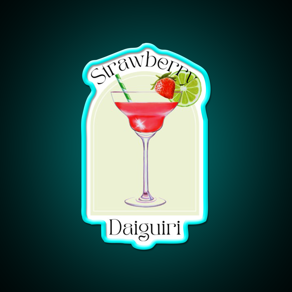 Strawberry Daiquiri Poster Tropical Cocktail Bar Decor Led Neon Sign Rgb Color - Size and dimension reference
