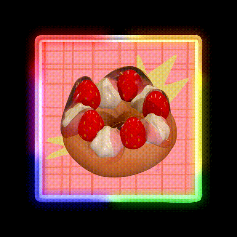Strawberry Donut Illustration Snack Food Led Neon Sign Rgb Color - LED neon sign close-up detail
