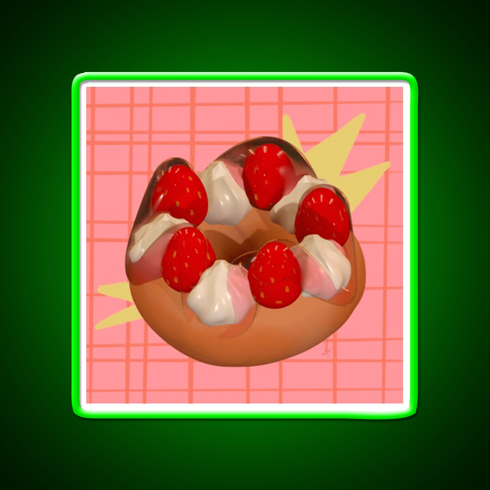 Strawberry Donut Illustration Snack Food Led Neon Sign Rgb Color - Shineneon