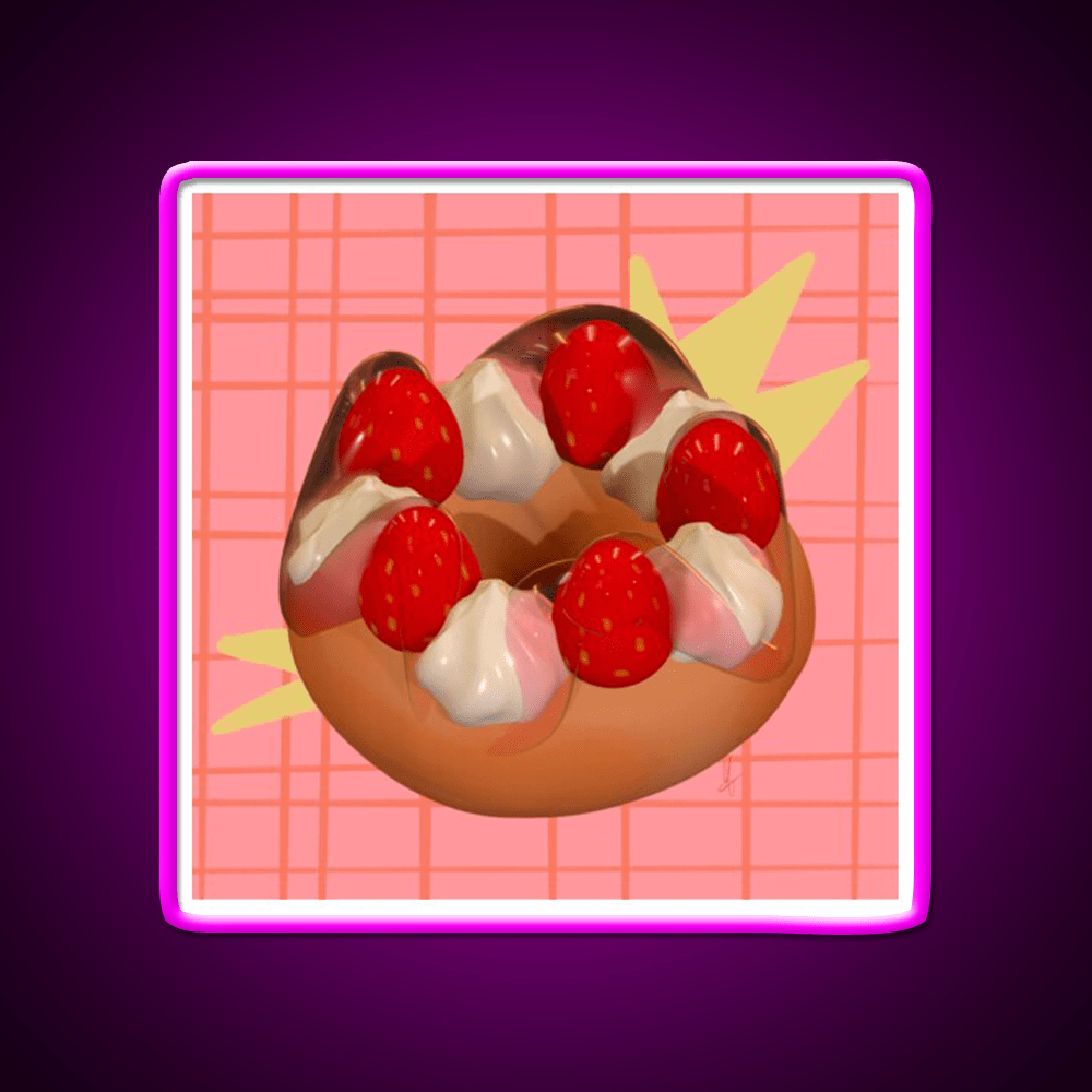Strawberry Donut Illustration Snack Food Led Neon Sign Rgb Color - Shineneon