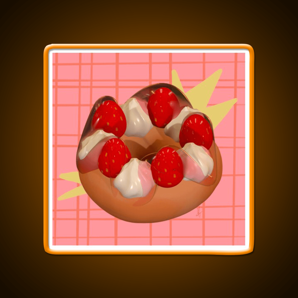 Strawberry Donut Illustration Snack Food Led Neon Sign Rgb Color - Shineneon